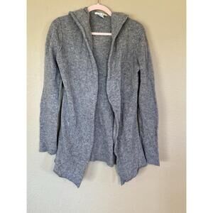 Cabi Women 100% Lambswool Hooded Open Cardigan Sweater M Gray Lagenlook FLAW 525